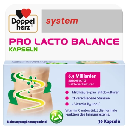Abbildung der Produktverpackung Doppelherz system PRO LACTO BALANCE KAPSELN Frontansicht